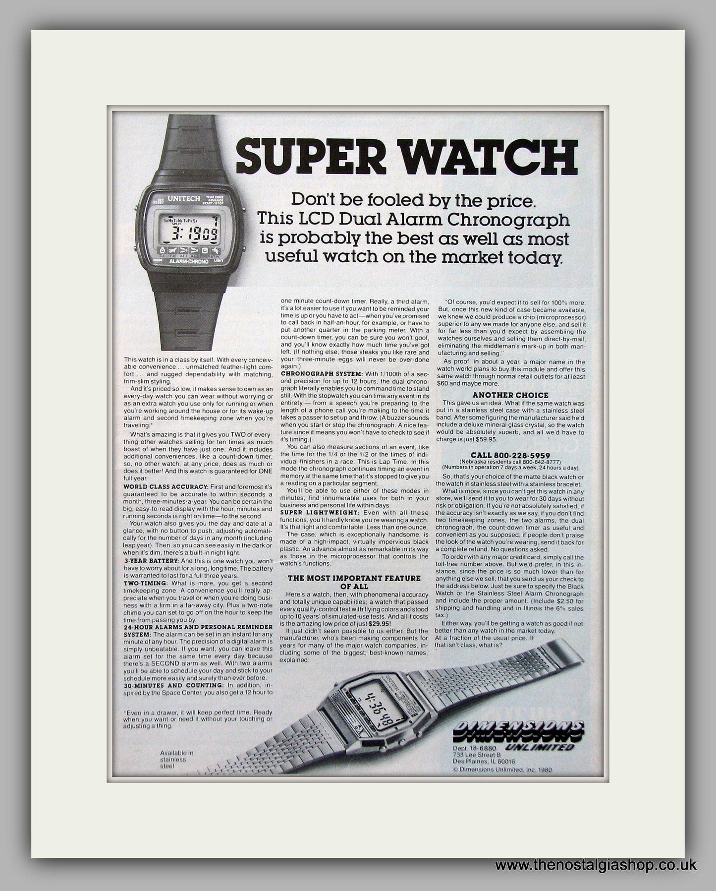 Unitech LCD Dual Alarm Chronograph Watch Original Advert 1980 (ref AD6900)