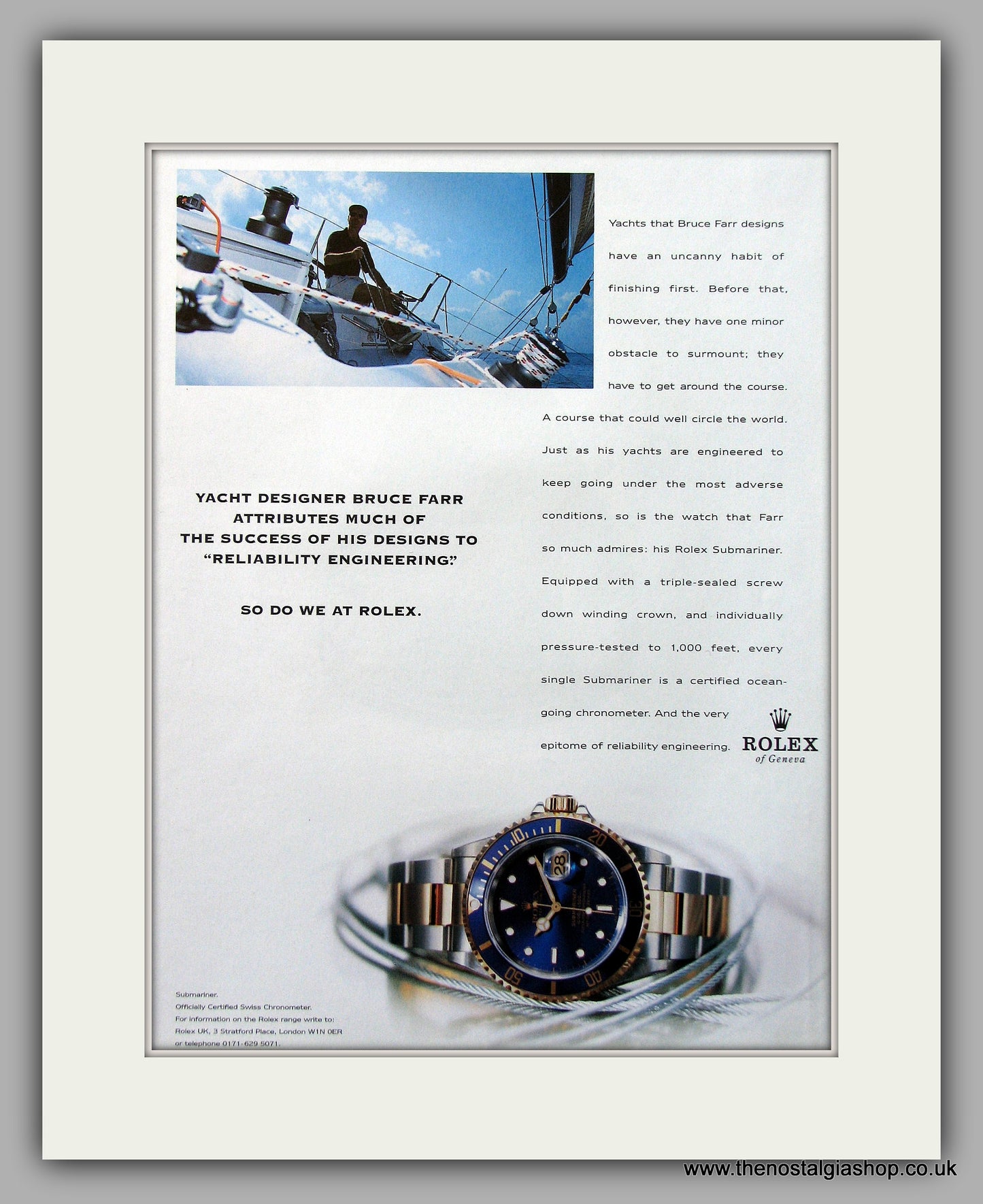 Rolex Submariner Watch Original Advert 1999 (ref AD6903)