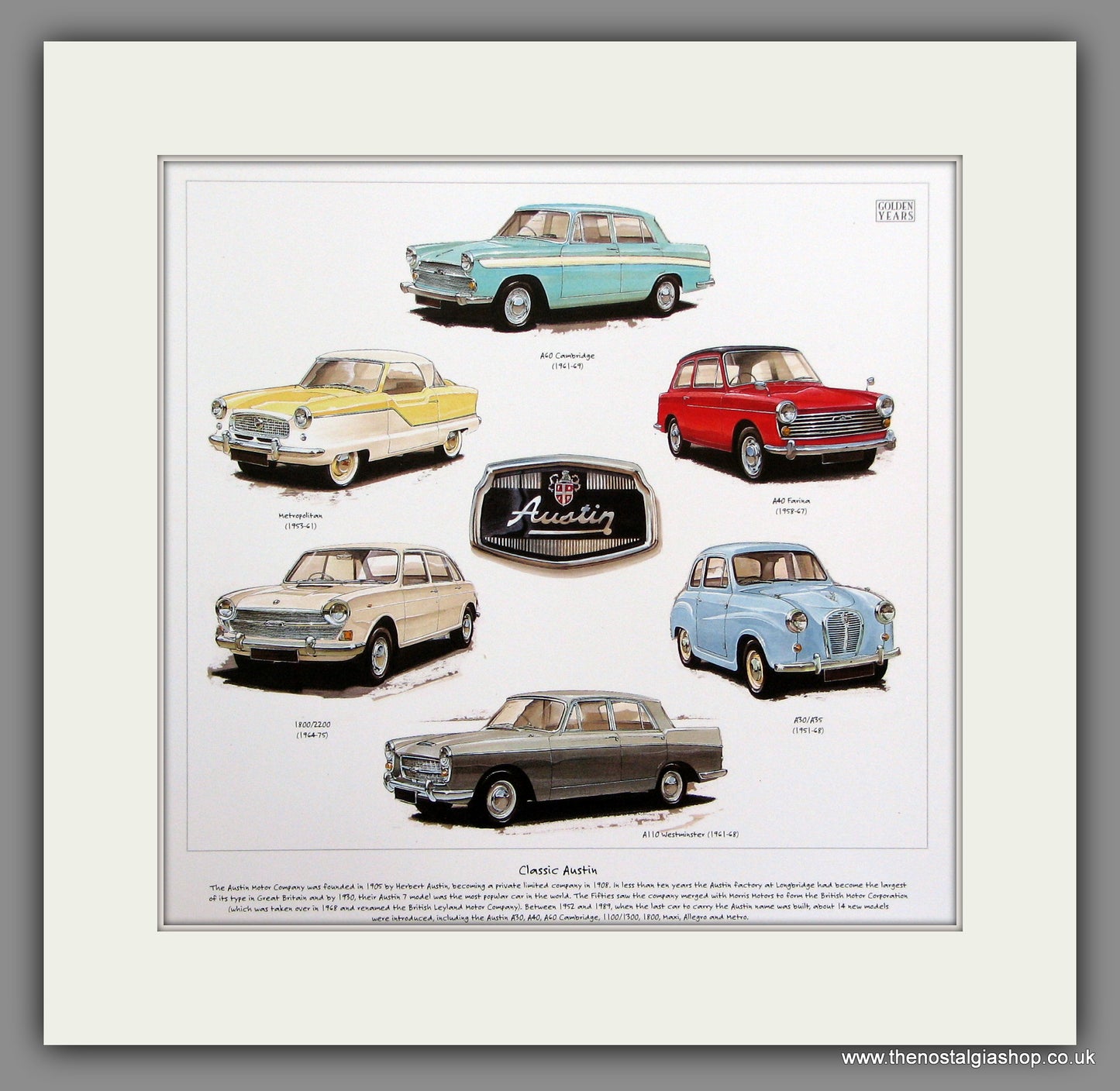 Austin Classic Cars. Mounted Print.