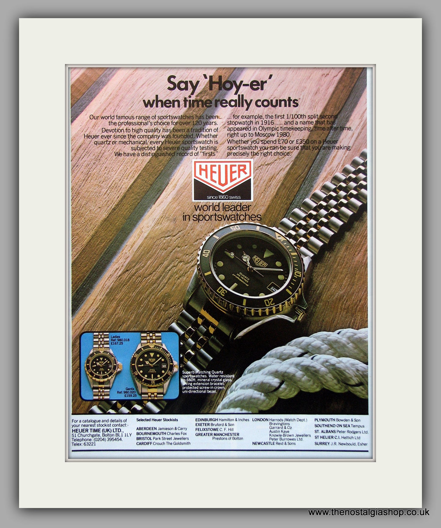 Heuer Quartz Sports Watch Original Advert 1982 (ref AD6913)