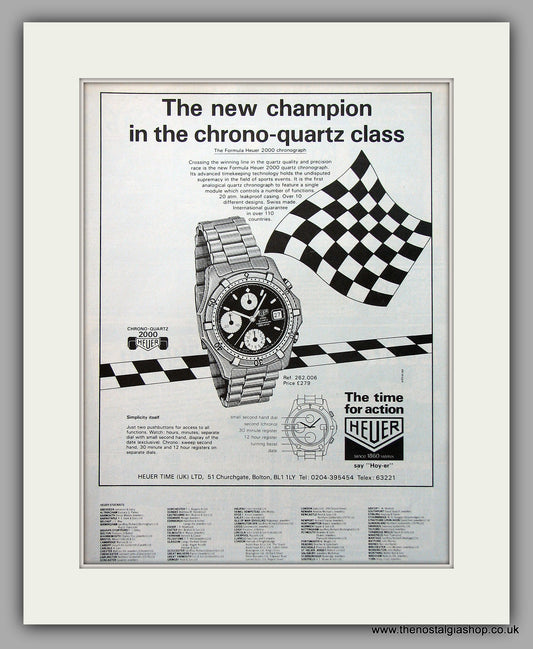 Heuer Formula 2000 Chronograph Watch Original Advert 1984 (ref AD6917)