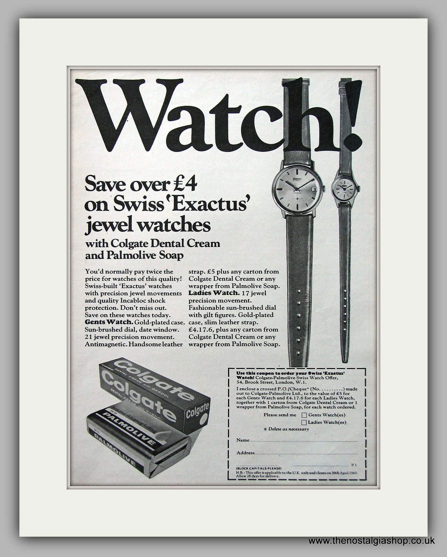 Swiss Exactus Watch With Colgate And Palmolive Offer Original Advert 1968 (ref AD6918)