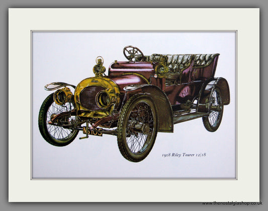 Riley Tourer 12/18 1908. Mounted Print.