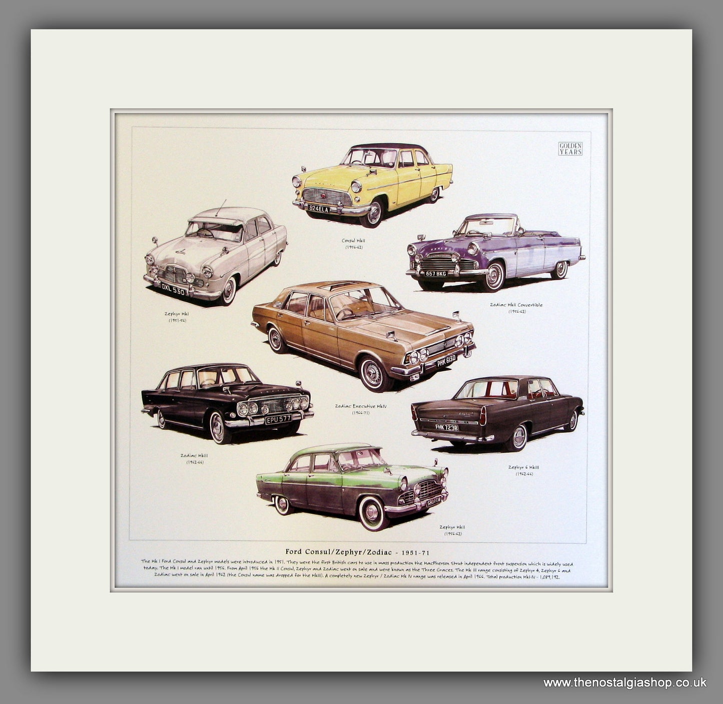 Ford Consul, Zephyr, Zodiac. 1951-71 Mounted Car Print