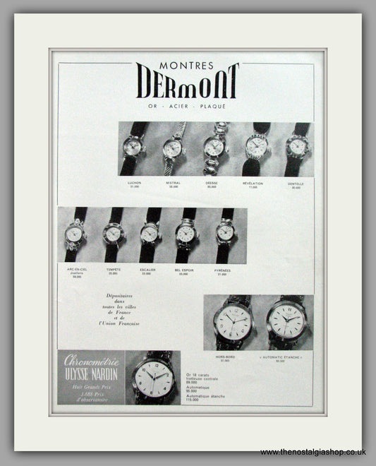 Montres Dermont Watches. Original Advert 1956 (ref AD7977)