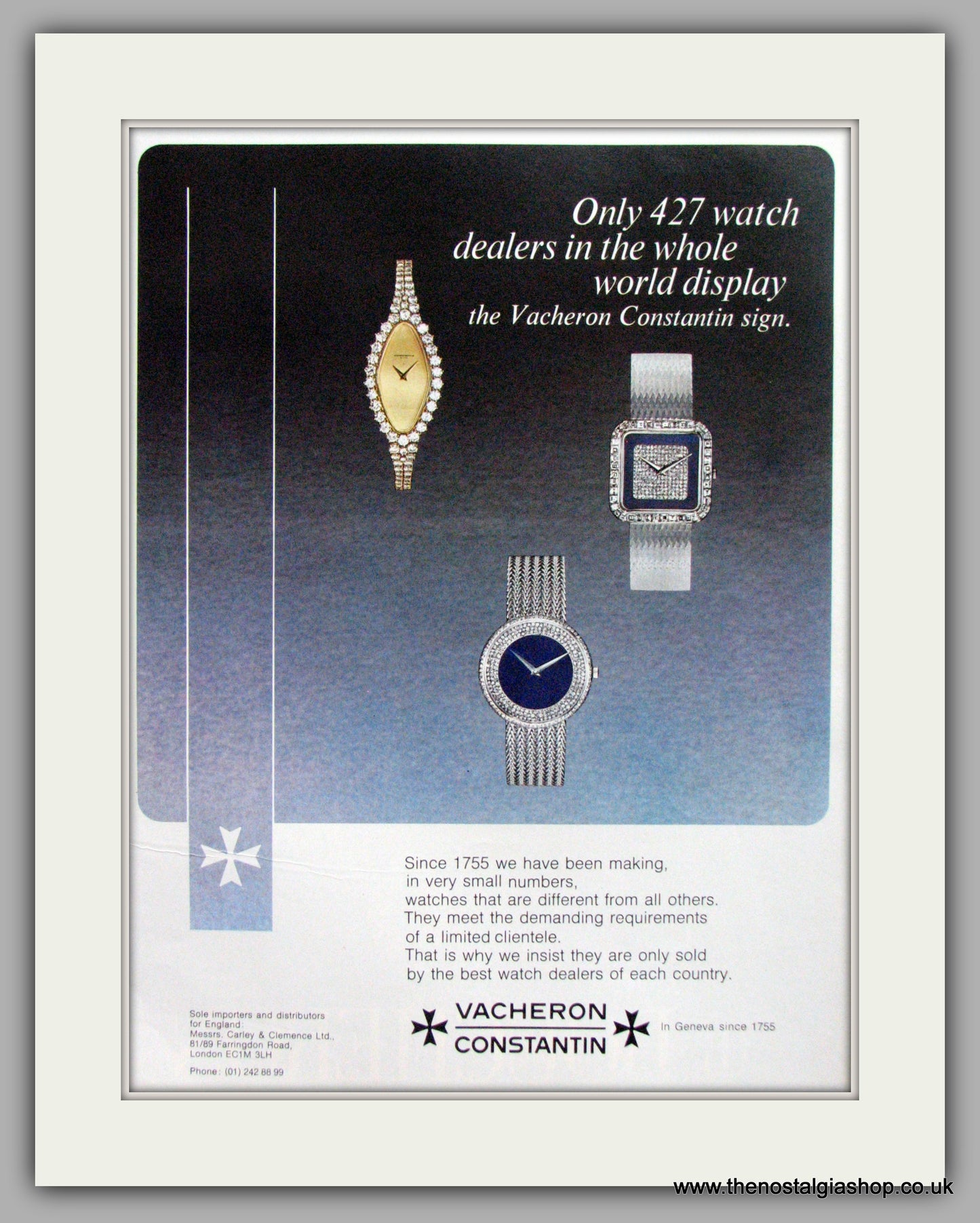 Vacheron Constantin Watches. Original Advert 1977 (ref AD7981)