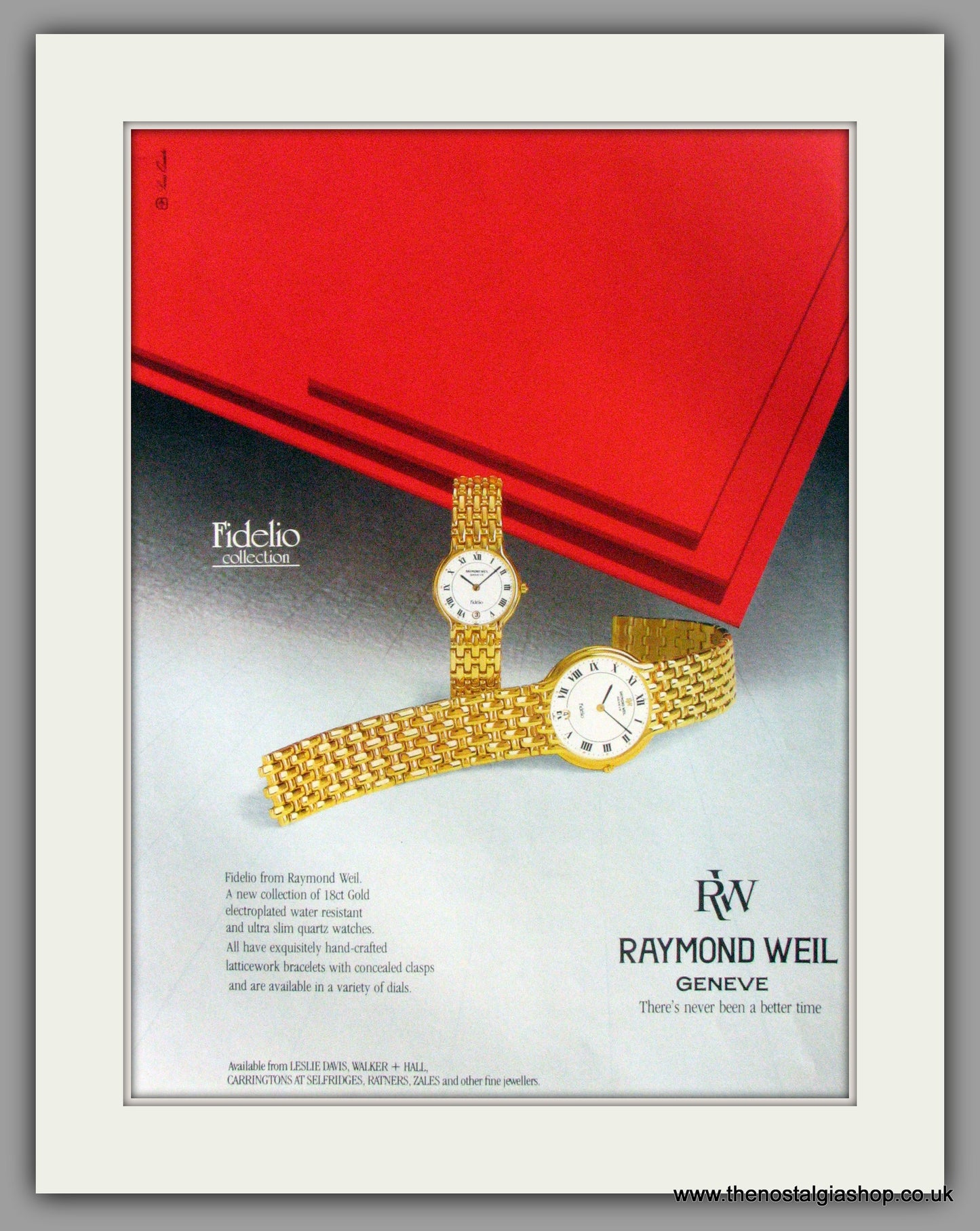 Fidelio Raymond Weil Watches. Original Advert 1986 (ref AD7998)