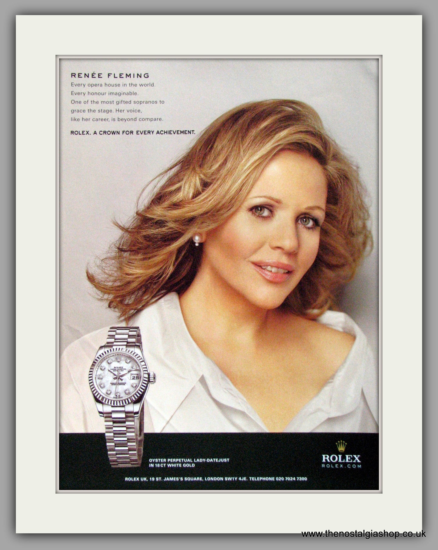 Rolex Oyster Perpetual Renee Fleming. Original Advert 2009 (ref AD50147)