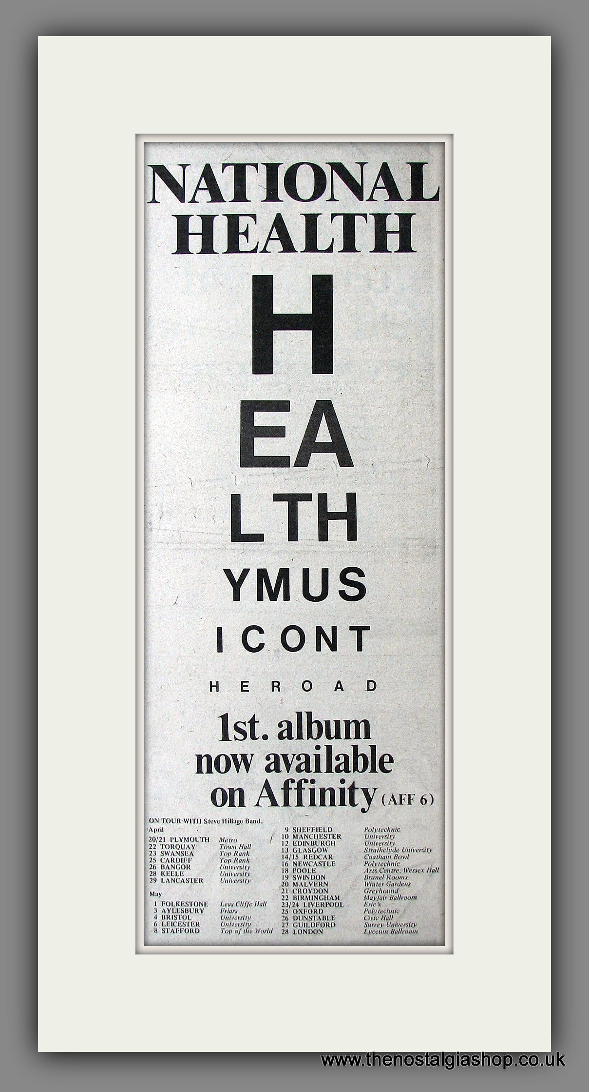 National Health, Debut Album. UK Tour. Original Advert 1978 (ref AD200018)