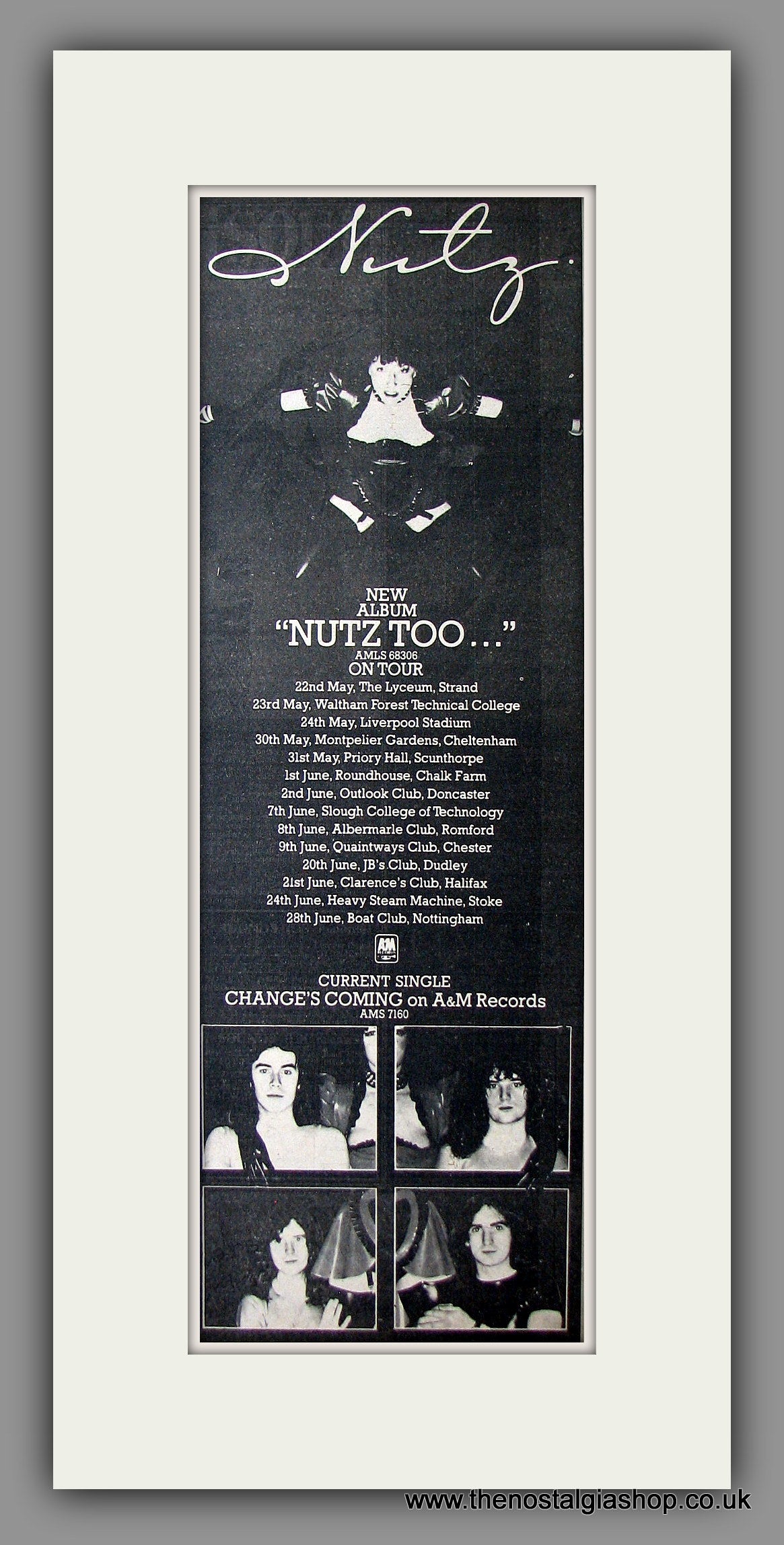 Nutz. Nutz Too. UK Tour. Original Advert 1975 (ref AD200028)