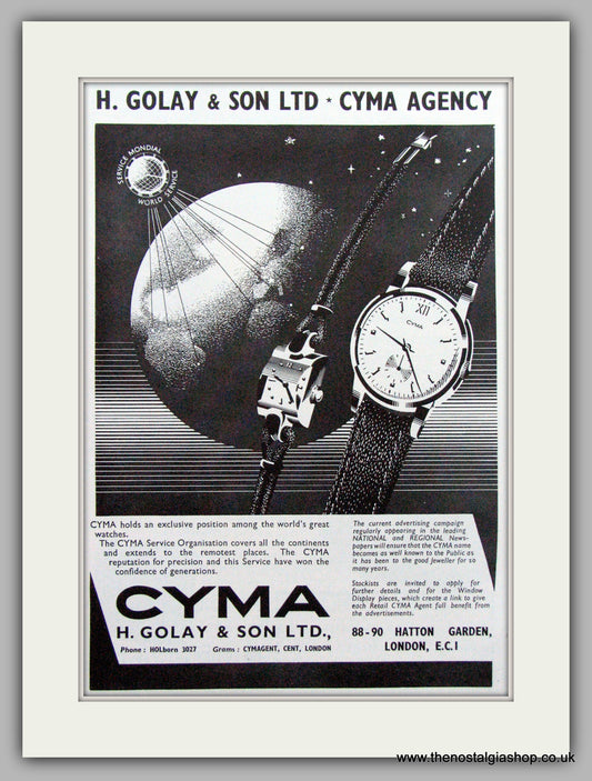 Cyma Watches Original Advert 1952 (ref AD6985)