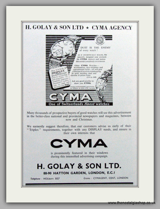 Cyma Watches Original Advert 1952 (ref AD6986)