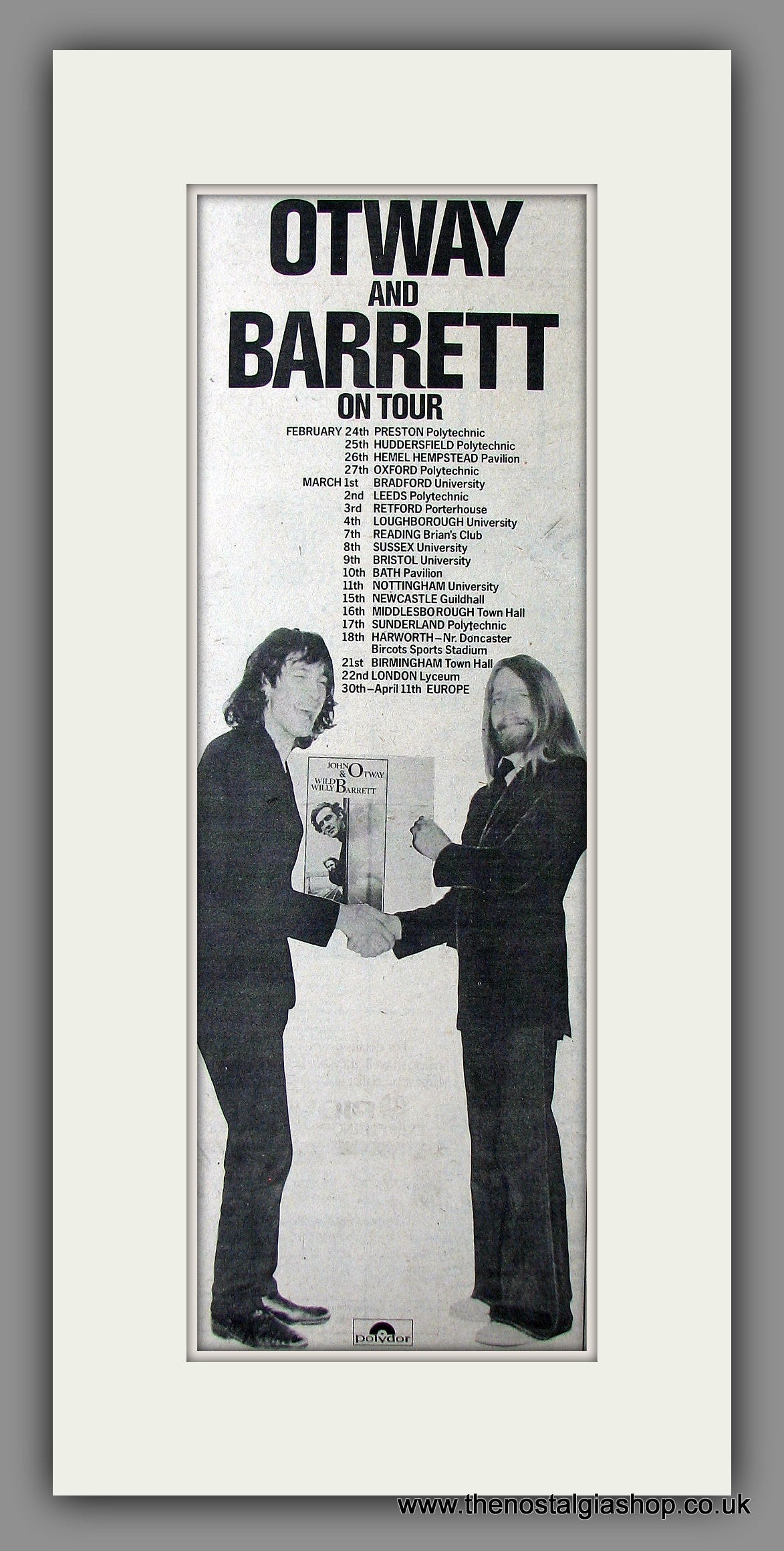 Otway and Barrett UK Tour. Original Advert 1978 (ref AD200043)