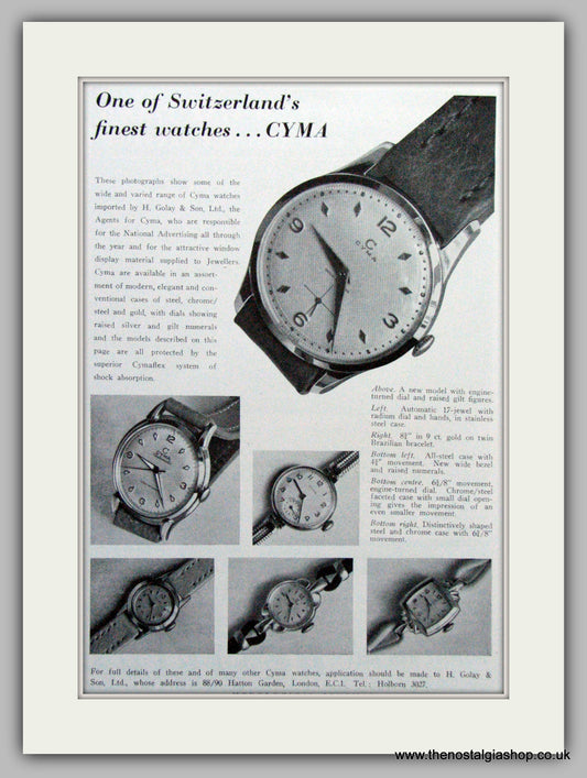 Cyma Watches Original Advert 1953 (ref AD6989)
