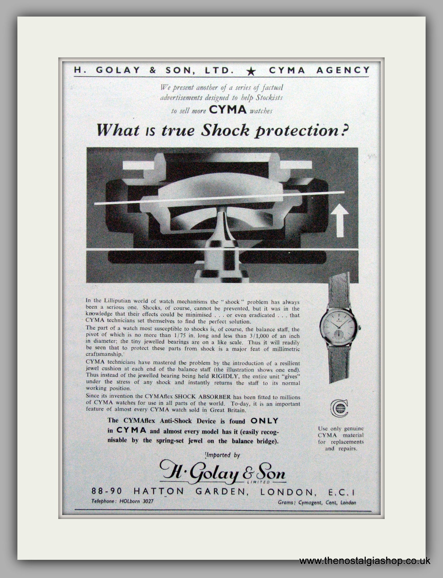 Cyma Watches Shock Protection Original Advert 1953 (ref AD6990)
