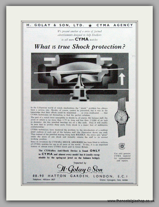Cyma Watches Shock Protection Original Advert 1953 (ref AD6990)