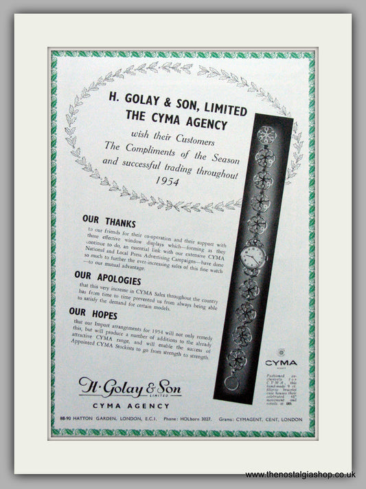 Cyma Agency H. Golay & Son. Original Advert 1953 (ref AD6991)