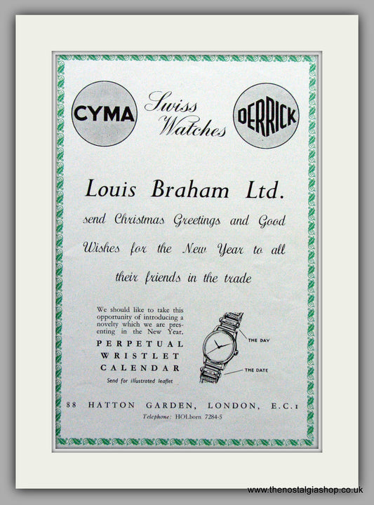 Cyma Watches Louis Braham Ltd Calendar Watches Original Advert 1949 (ref AD6992)