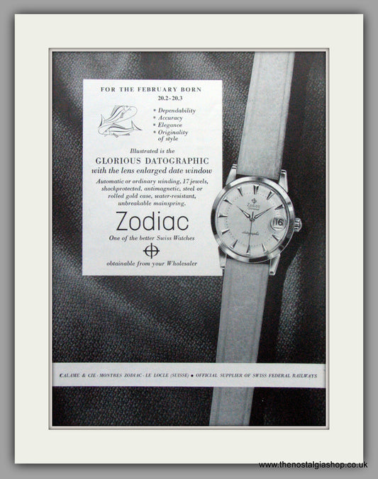 Zodiac February Born Watches Original Advert 1957 (ref AD6993)