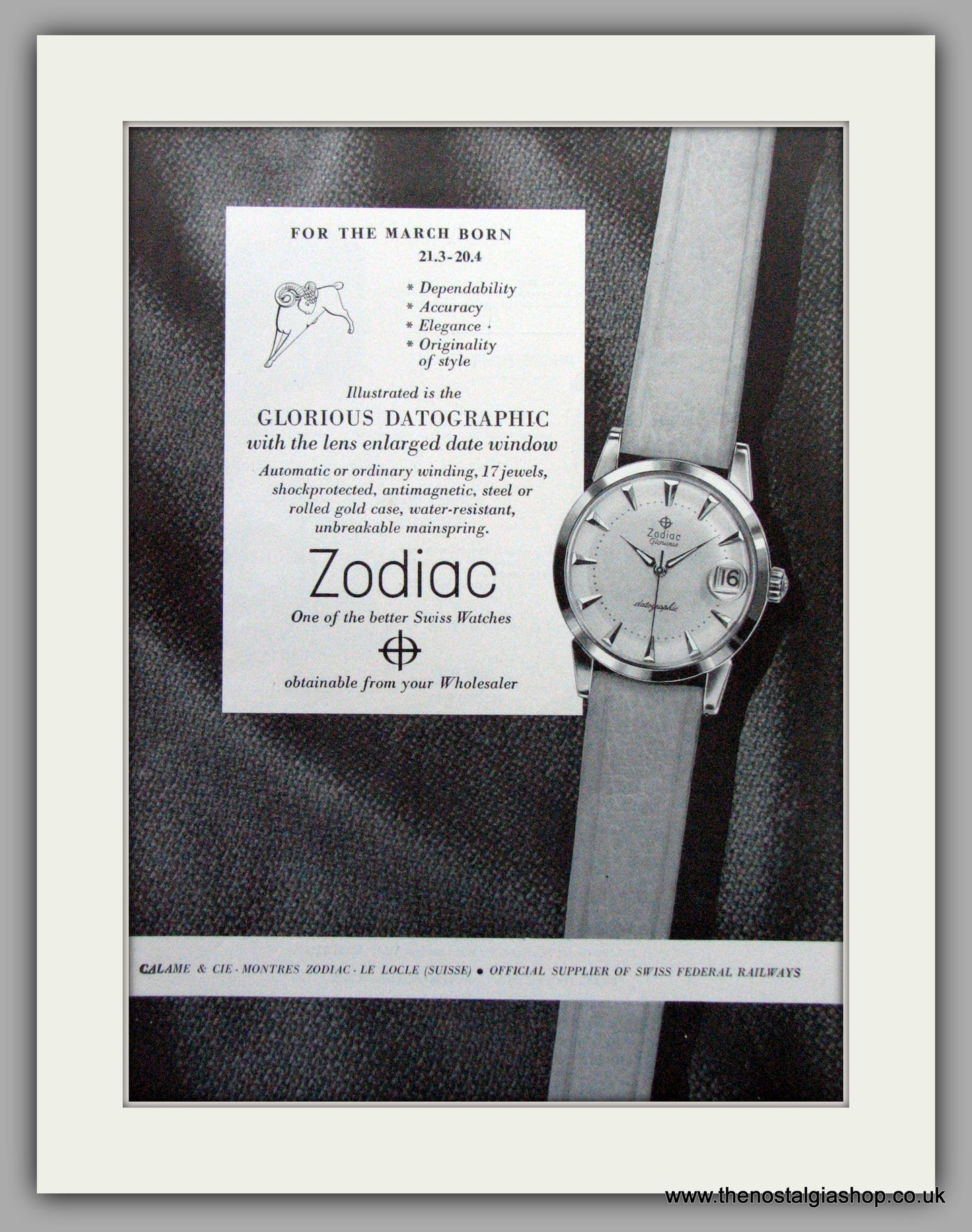 Zodiac March Born Watches Original Advert 1957 (ref AD6994)