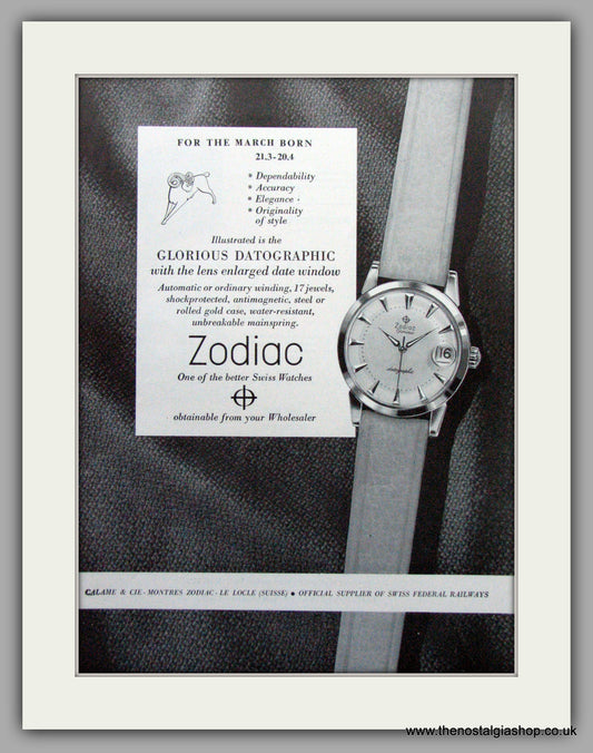 Zodiac March Born Watches Original Advert 1957 (ref AD6994)
