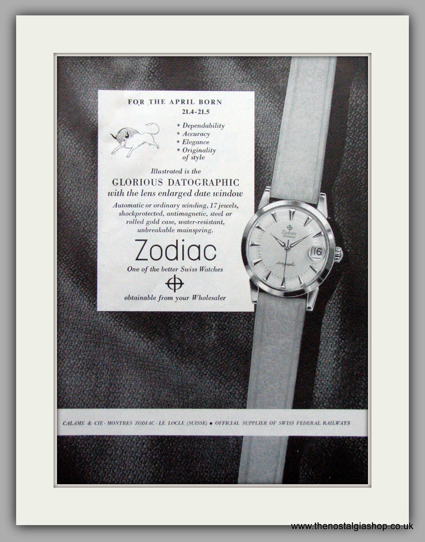 Zodiac April Born Watches Original Advert 1957 (ref AD6995)