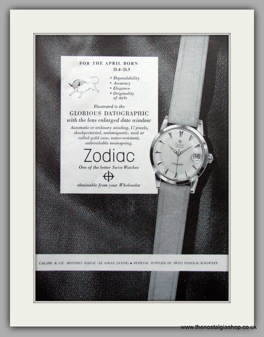 Zodiac April Born Watches Original Advert 1957 (ref AD6995)