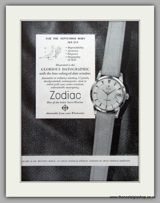 Zodiac September Born Watches Original Advert 1957 (ref AD6996)