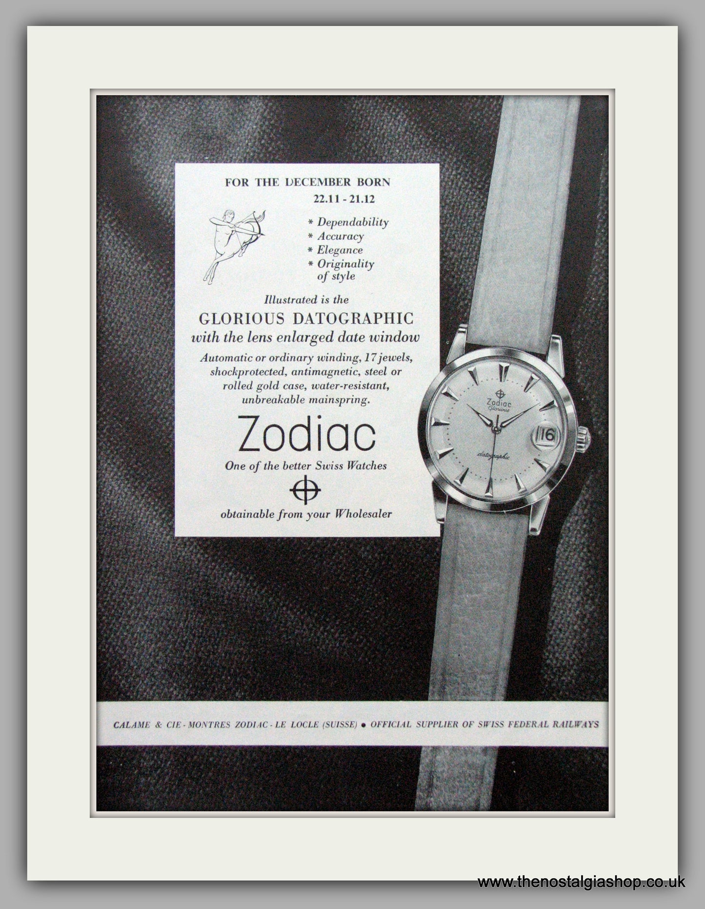 Zodiac December Born Watches Original Advert 1957 (ref AD6997)