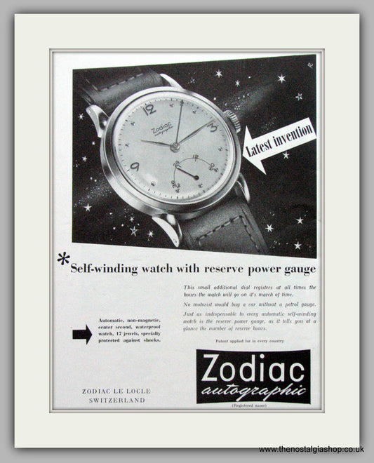 Zodiac Autographic Watches Original Advert 1950 (ref AD6998)