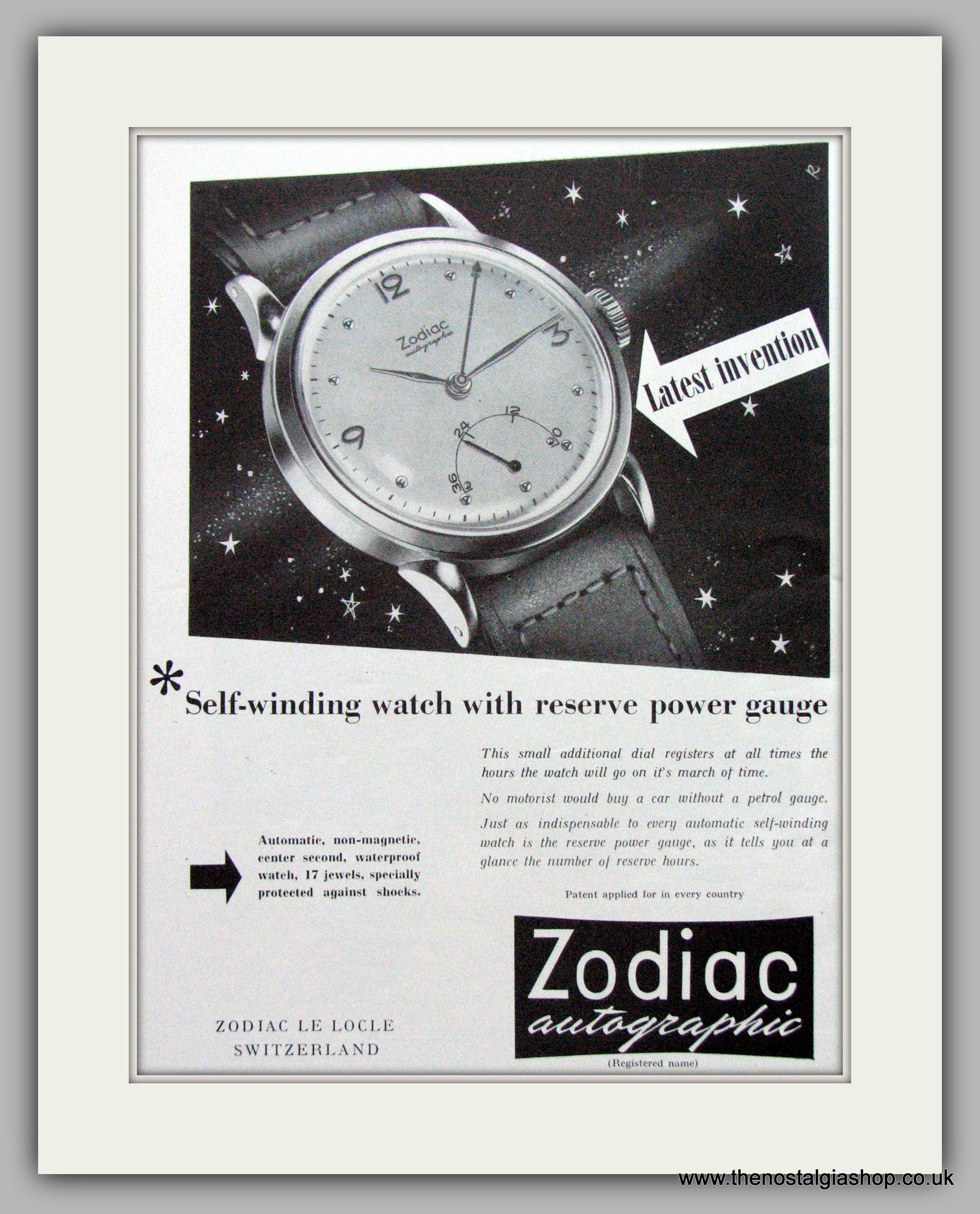 Zodiac Autographic Watches Original Advert 1950 (ref AD6998) – The