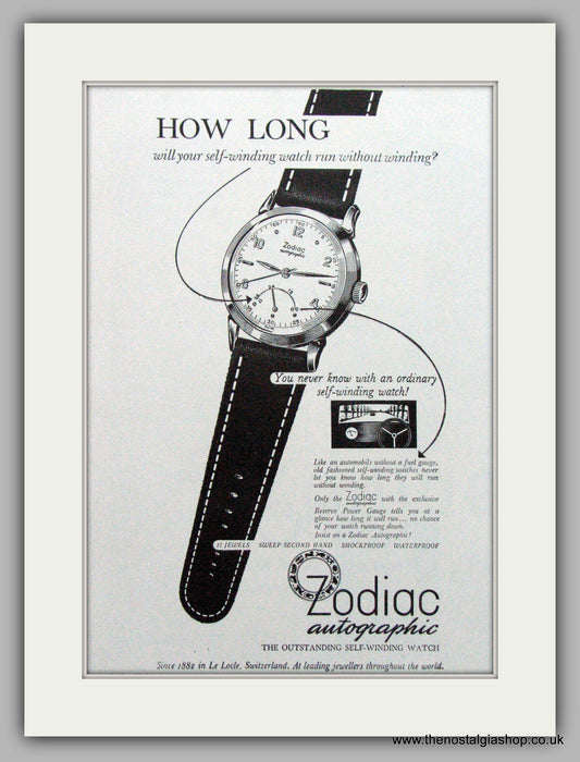 Zodiac Autographic Watches Original Advert 1952 (ref AD6999)