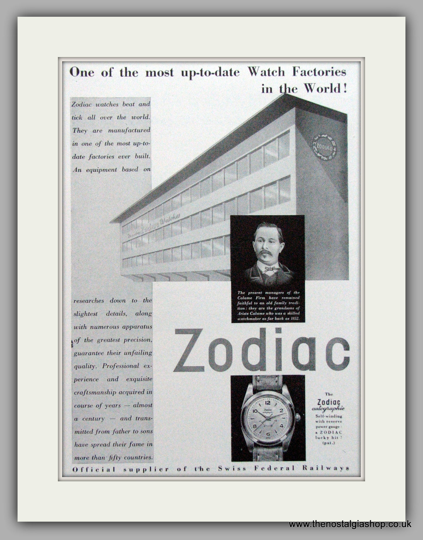 Zodiac Autographic Watches Original Advert 1952 (ref AD7000)