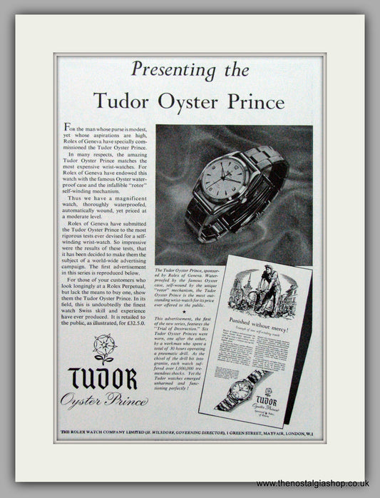Tudor Oyster Prince Watches Original Advert 1953 (ref AD7002)