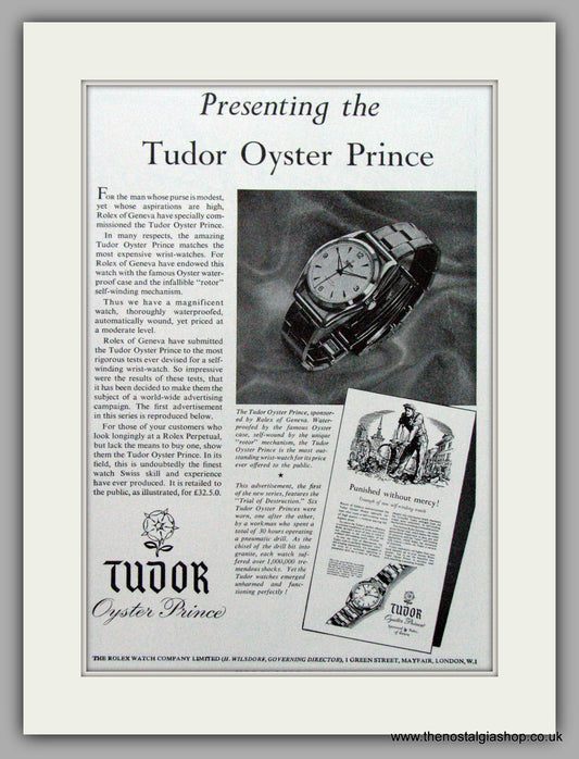 Tudor Oyster Prince Watches Original Advert 1953 (ref AD7002)
