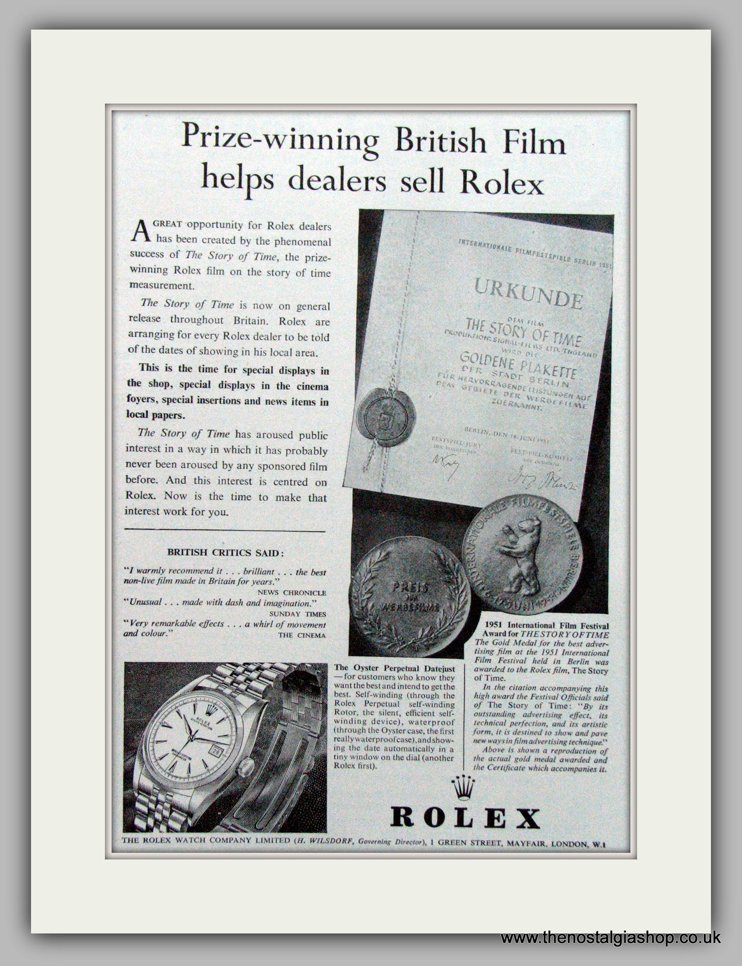 Rolex Watches. Set Of 3 Original Adverts 1952/55 (ref AD7176)