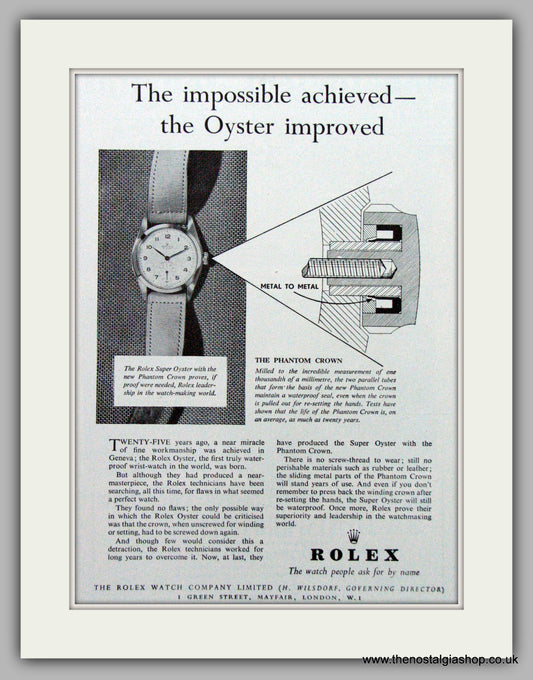 Rolex Super Oyster  Watch Original Advert 1952 (ref AD7021)
