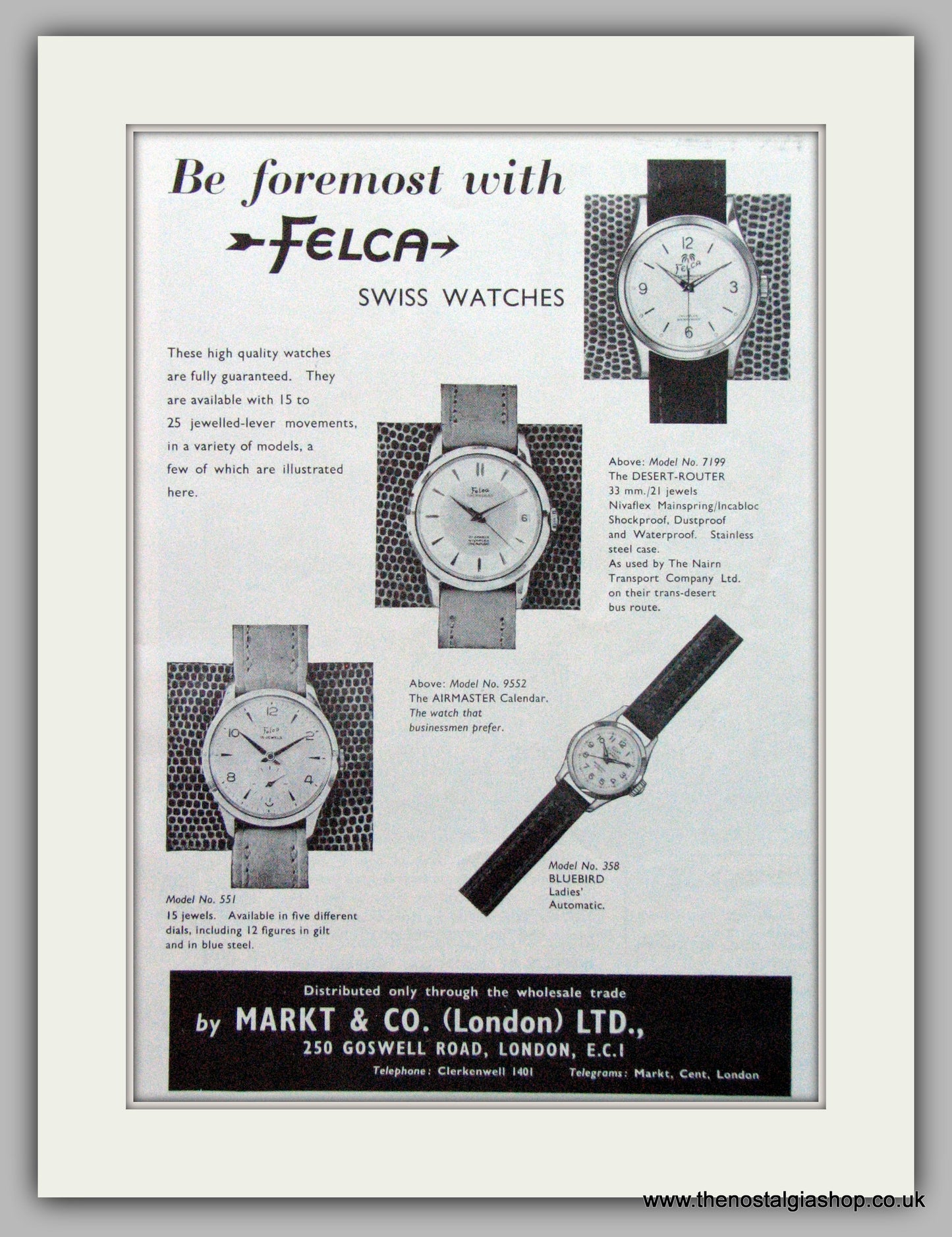 Felca Swiss Watches Original Advert 1960 (ref AD7027)
