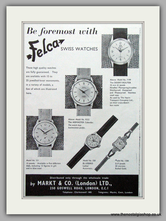 Felca Swiss Watches Original Advert 1959 (ref AD7035)