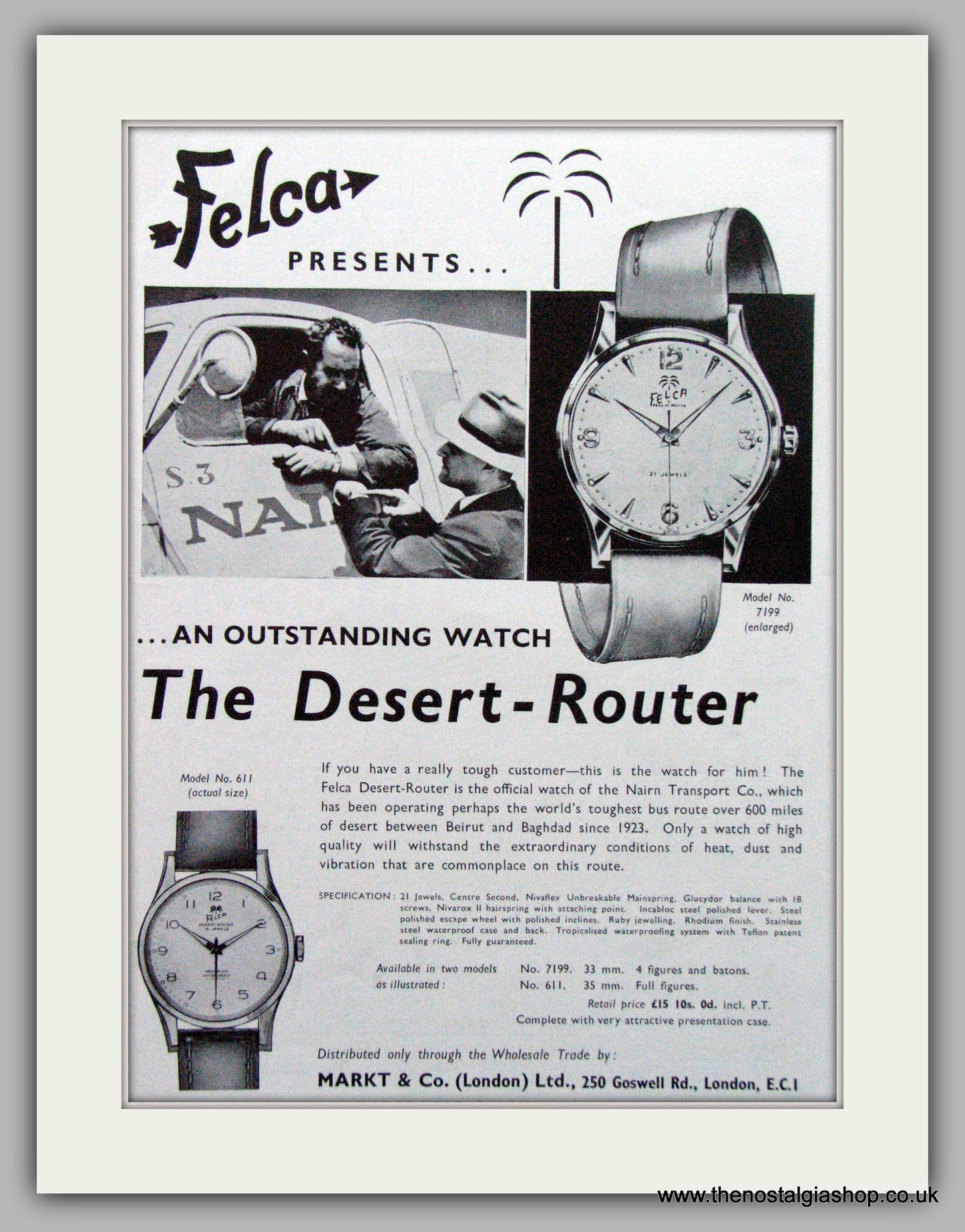 Felca Desert-Router Swiss Watches Original Advert 1958 (ref AD7036)