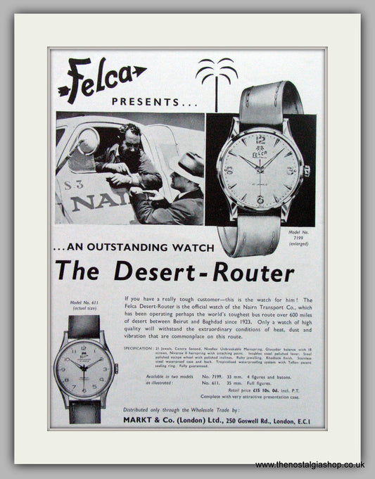 Felca Desert-Router Swiss Watches Original Advert 1958 (ref AD7036)