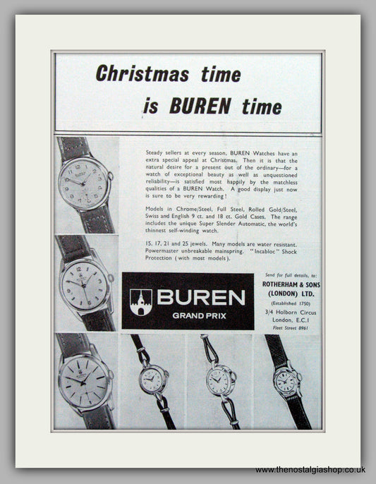 Buren Watches Original Advert 1962 (ref AD7047)