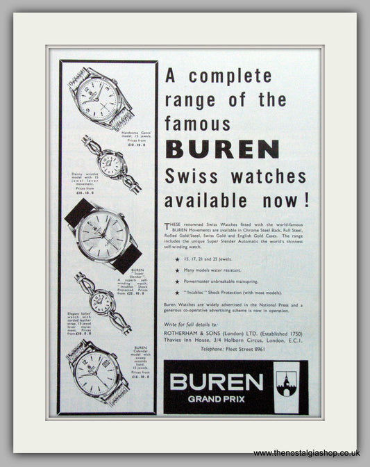 Buren Watches Original Advert 1960 (ref AD7048)