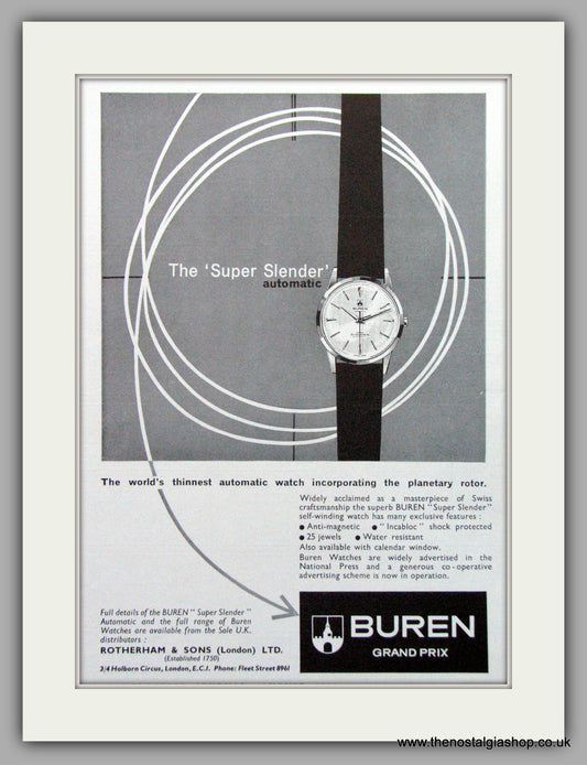 Buren Super Slender Watches Original Advert 1961 (ref AD7050)
