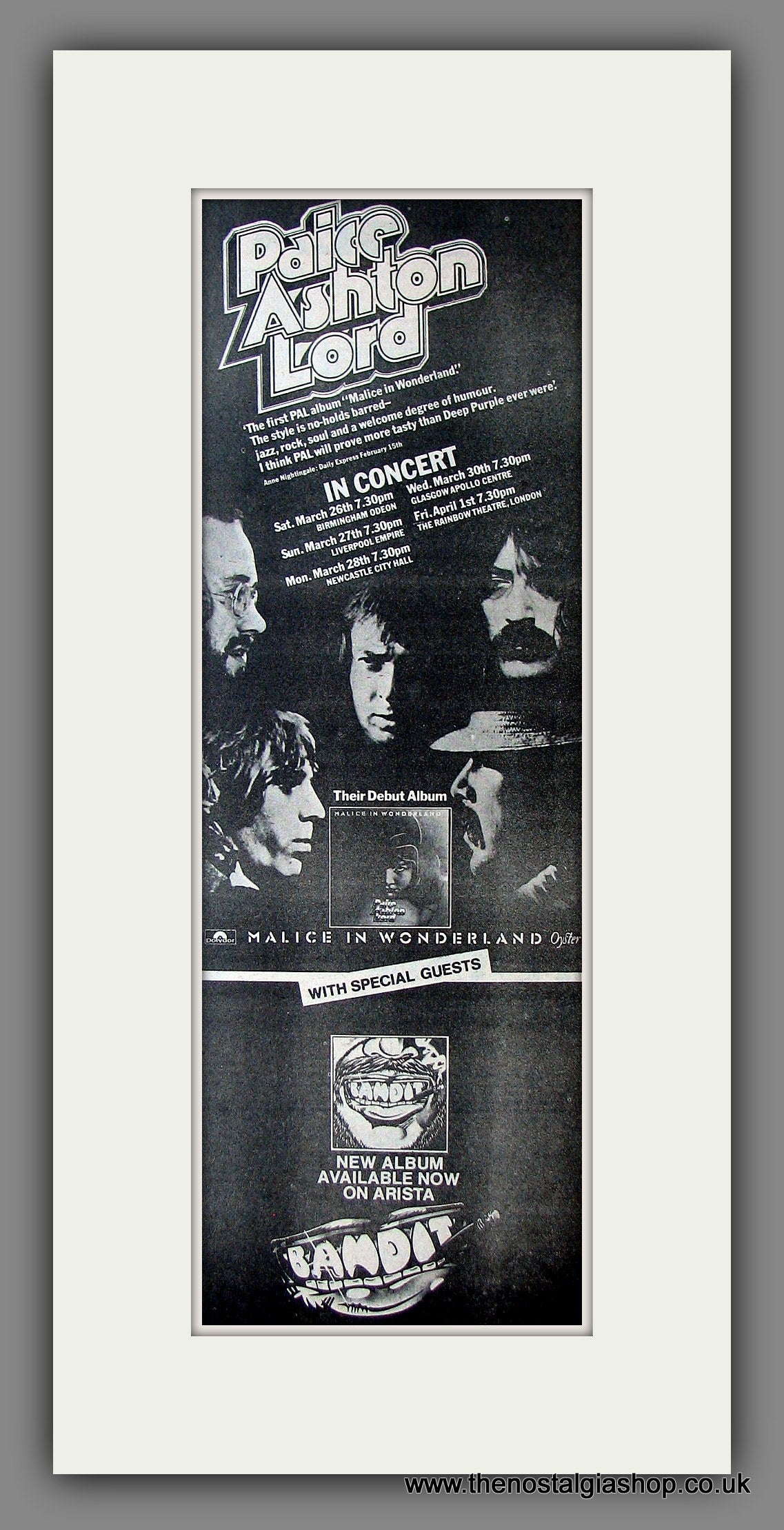 Paice, Ashton, Lord. In Concert. Original Advert 1977 (ref AD200105)