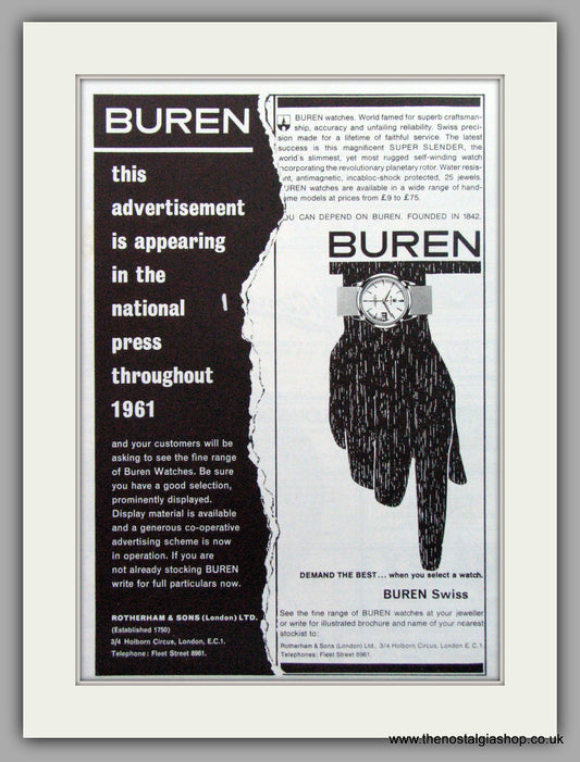 Buren Watches Original Advert 1961 (ref AD7052)