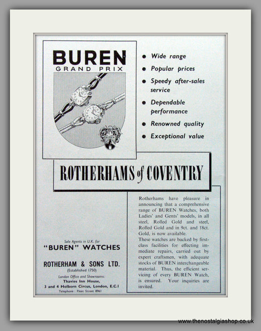 Buren Grand Prix Watches Original Advert 1960 (ref AD7054)