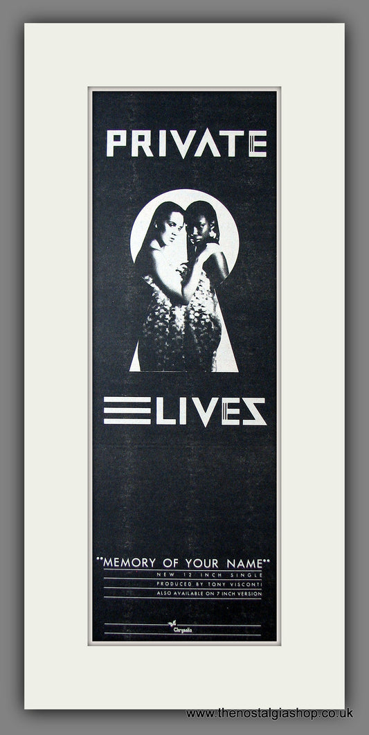 Private Lives. Memory Of Your Name. Original Advert 1982 (ref AD200109)