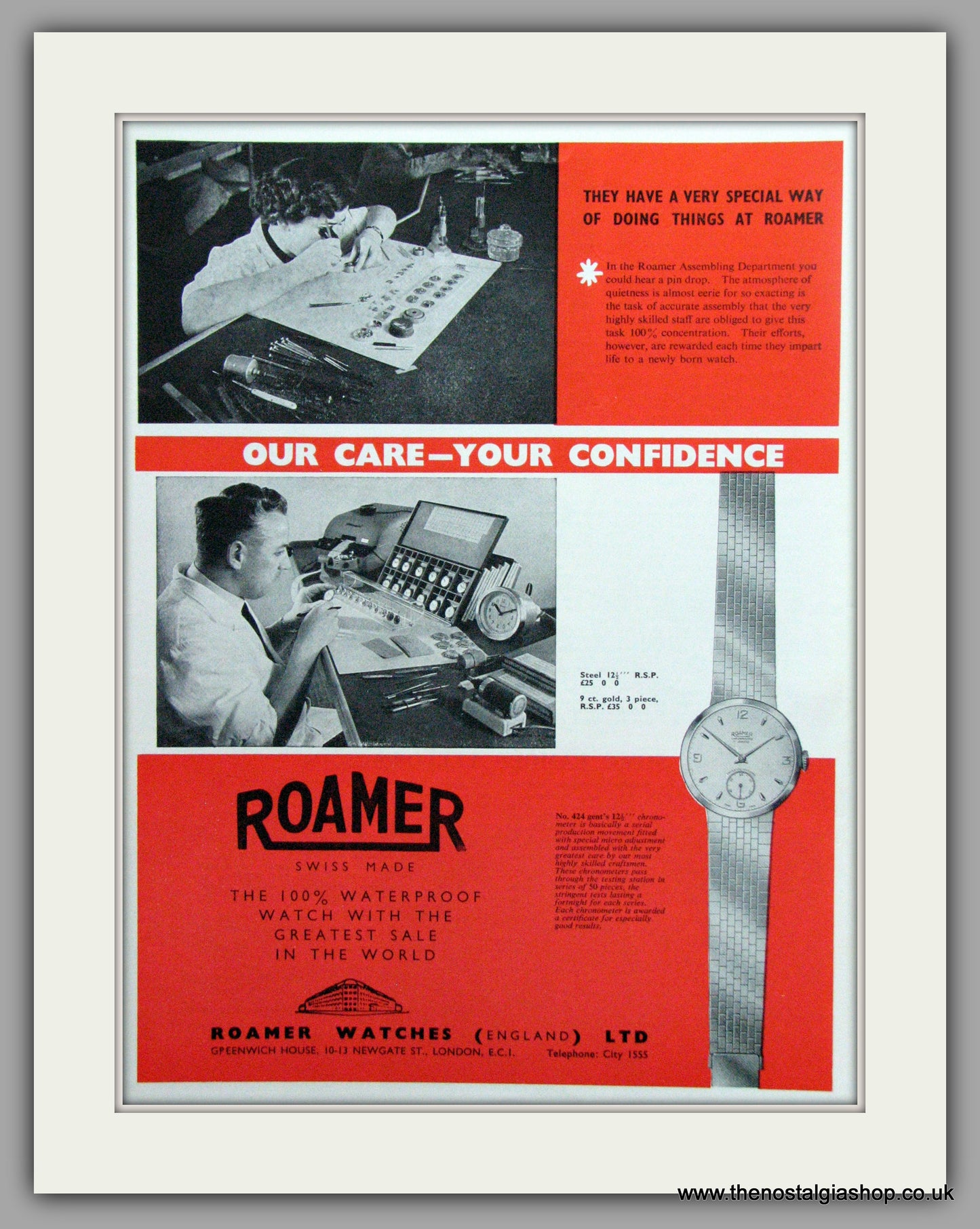Roamer Watches-How They Are Made,  Set of 4 Original Adverts 1961 (ref AD7059)
