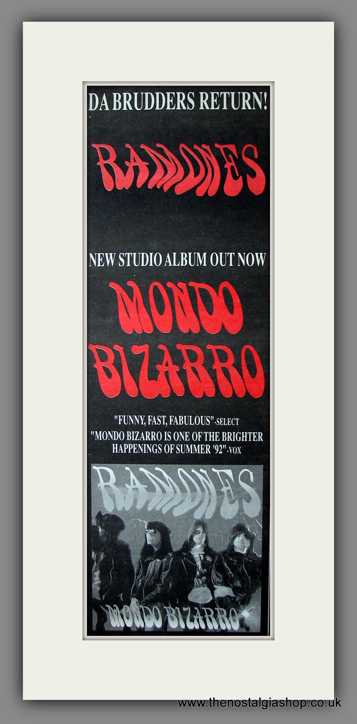 Ramones. Mondo Bizarro. Original Advert 1992 (ref AD200132)